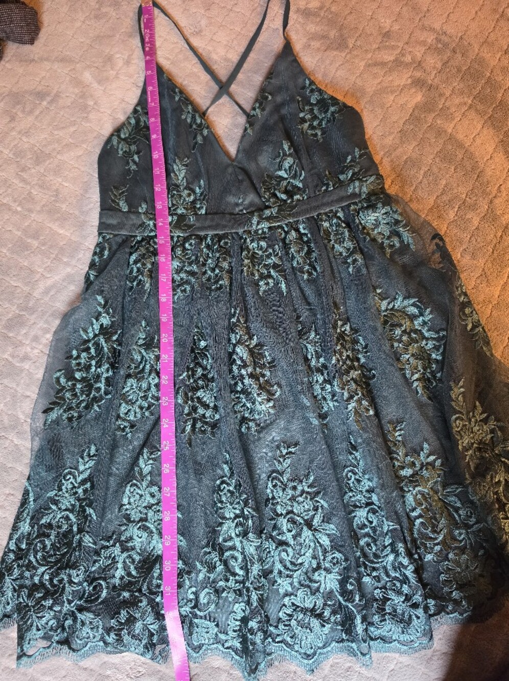Lulus Emerald Green Lace Backless Skater Dress M - Holiday Party Cocktail - Picture 16 of 16
